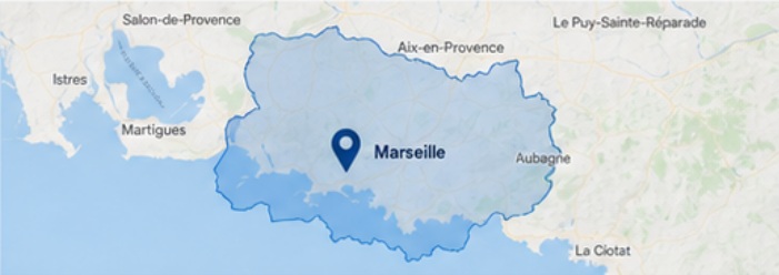 Carte de la zone d’intervention : Marseille et les Bouches-du-Rhône